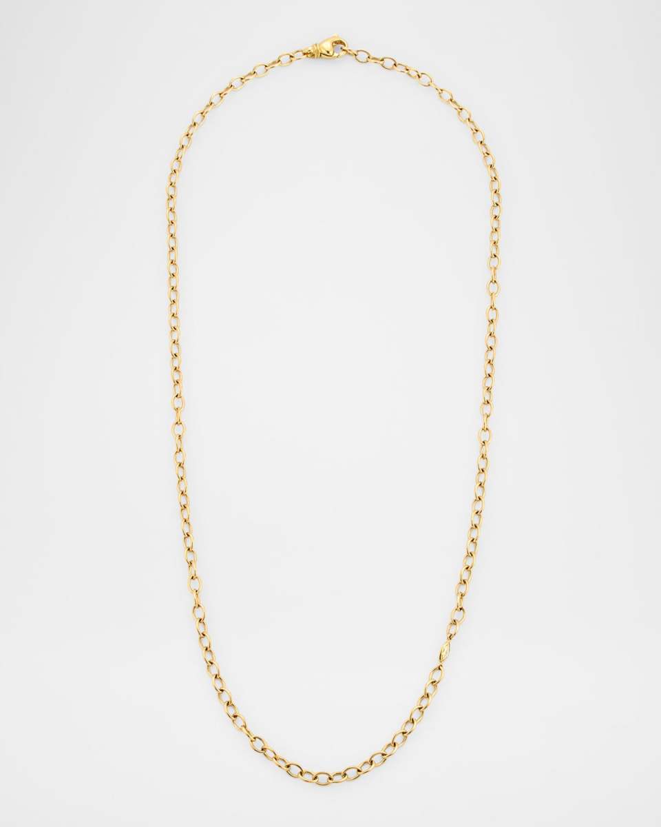 18K Yellow Gold Oval Link Chain Necklace with One Diamond